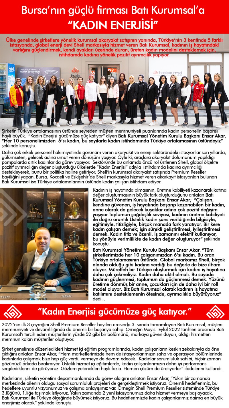 Bursa'nın güçlü firması Batı Kurumsal'a "KADIN ENERJİSİ"